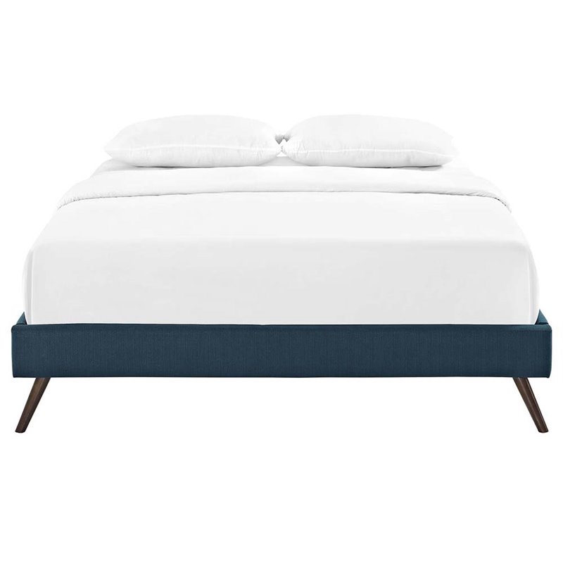 Pemberly Row Queen Fabric Bed Frame with Splayed Wood Legs in Azure