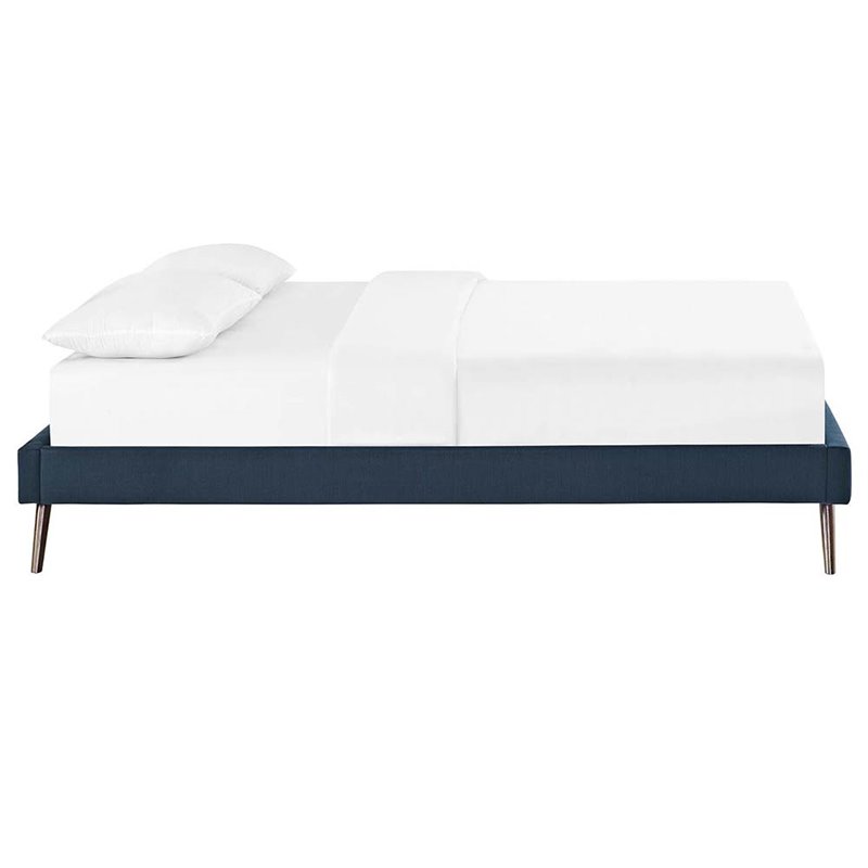 Pemberly Row Queen Fabric Bed Frame with Splayed Wood Legs in Azure