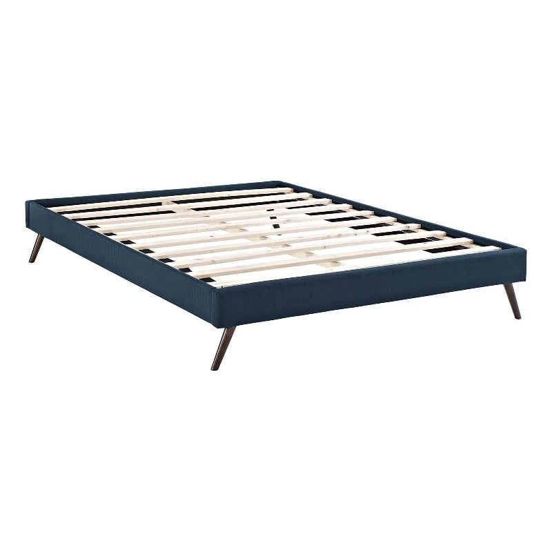 Pemberly Row Queen Fabric Bed Frame with Splayed Wood Legs in Azure