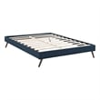 Pemberly Row Queen Fabric Bed Frame with Splayed Wood Legs in Azure