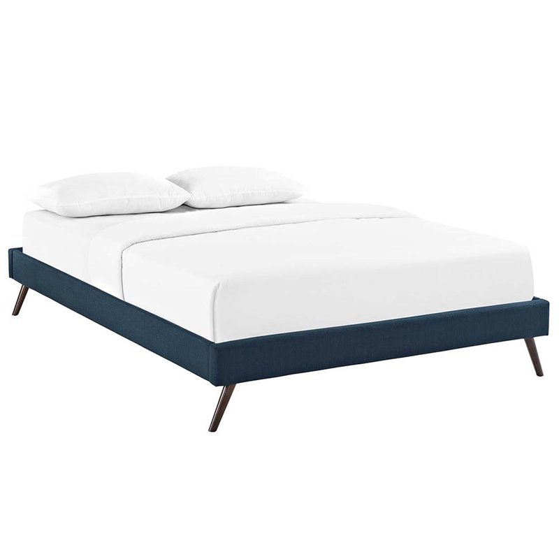 Pemberly Row Queen Fabric Bed Frame with Splayed Wood Legs in Azure