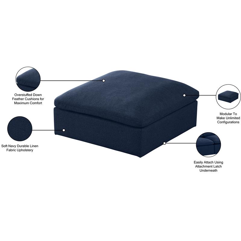 Pemberly Row Navy Linen Fabric Ottoman with Wood Frame and Modular Design
