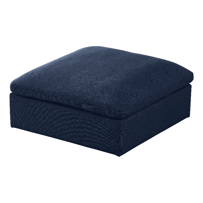 Pemberly Row Navy Linen Fabric Ottoman with Wood Frame and Modular Design