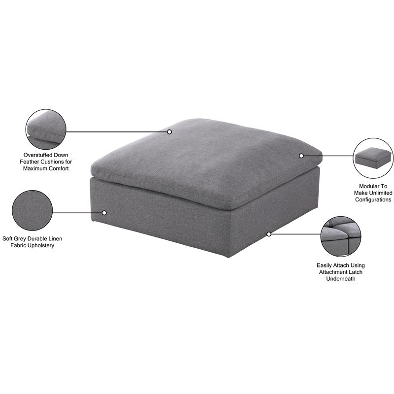 Pemberly Row Gray Linen Fabric Ottoman with Wood Frame and Modular Design