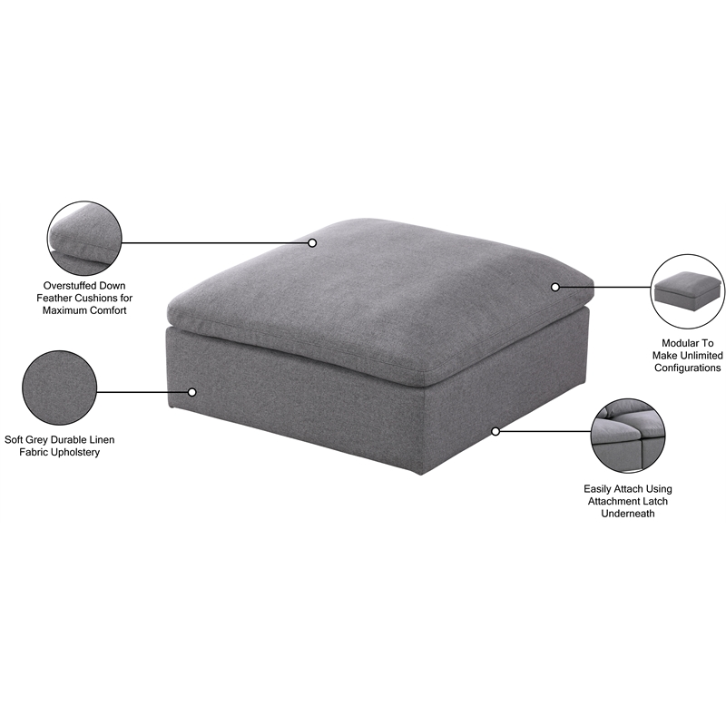 Pemberly Row Gray Linen Fabric Ottoman with Wood Frame and Modular Design