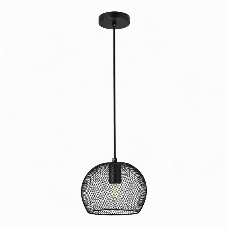 Pemberly Row Keller 1-Light Black Metal Pendant Lamp with Canopy