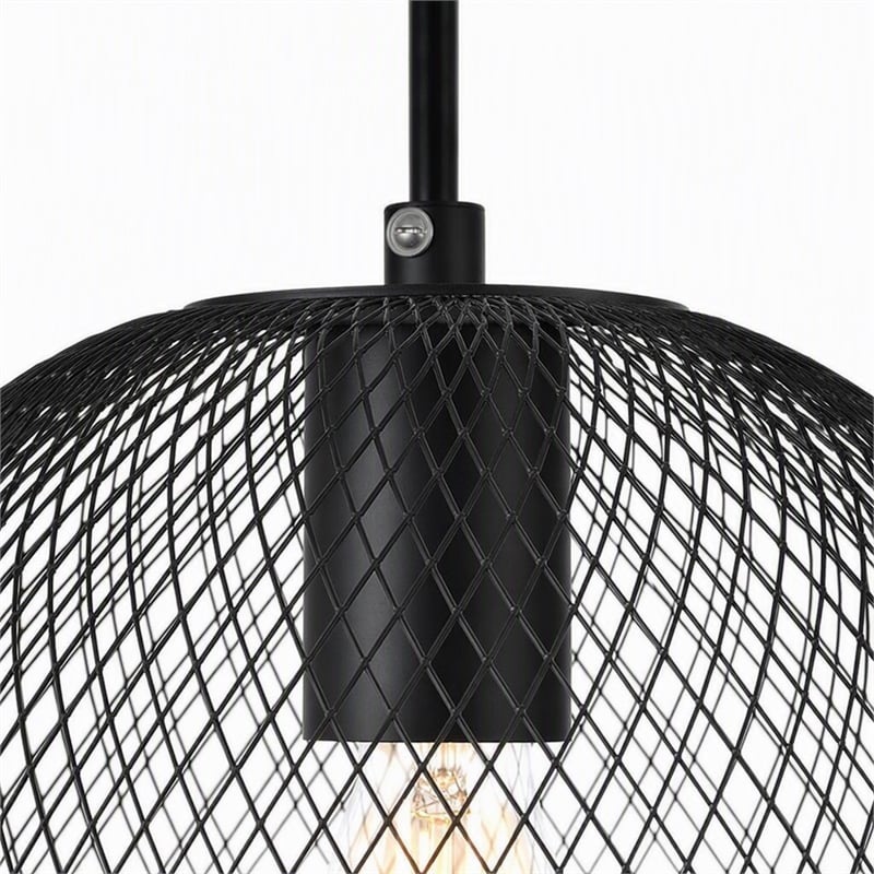 Pemberly Row Keller 1-Light Black Metal Pendant Lamp with Canopy