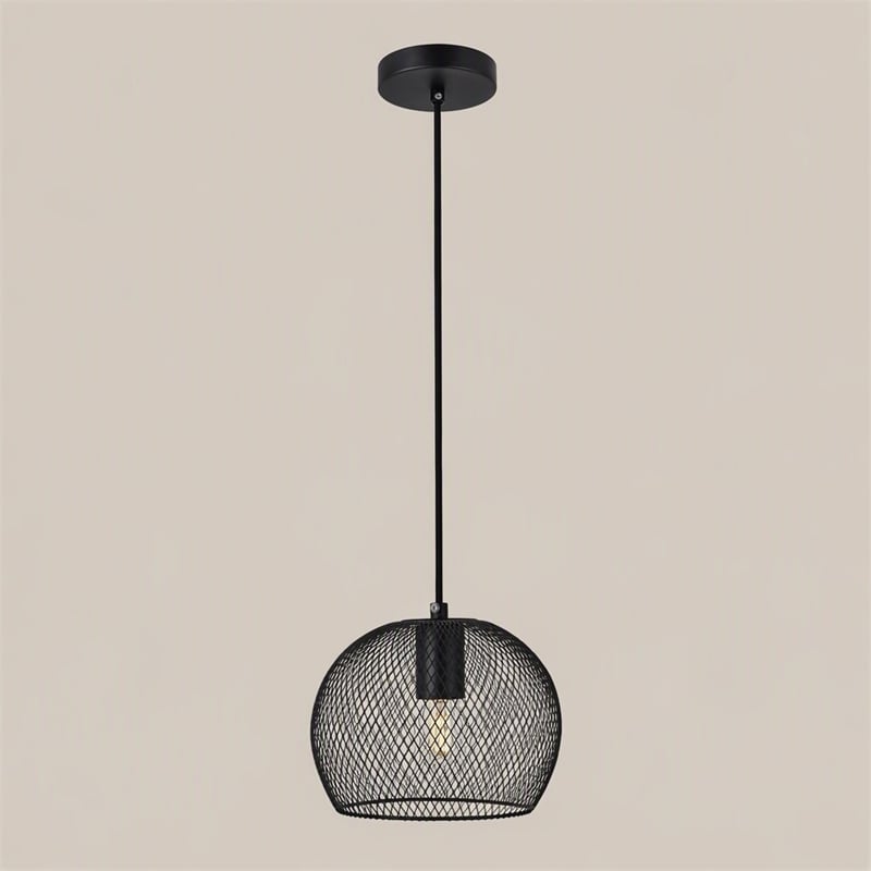 Pemberly Row Keller 1-Light Black Metal Pendant Lamp with Canopy