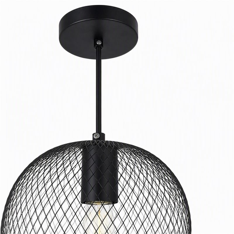 Pemberly Row Keller 1-Light Black Metal Pendant Lamp with Canopy