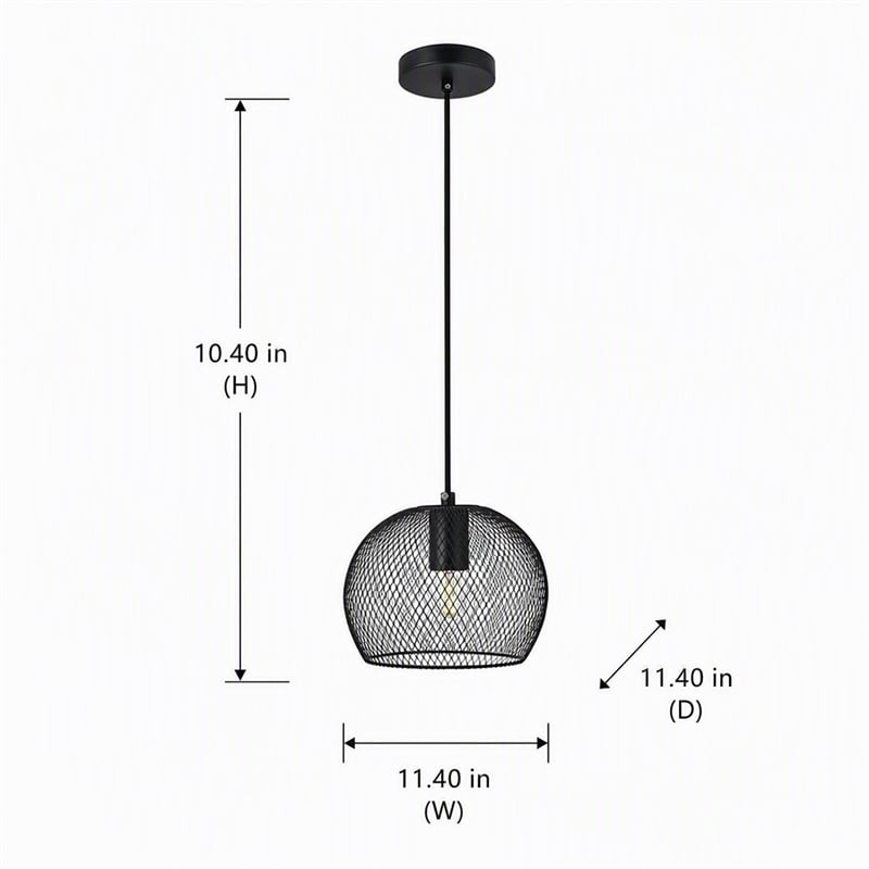 Pemberly Row Keller 1-Light Black Metal Pendant Lamp with Canopy