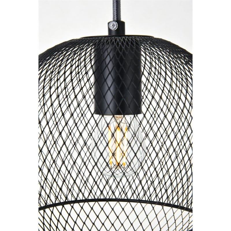 Pemberly Row Keller 1-Light Black Metal Pendant Lamp with Canopy