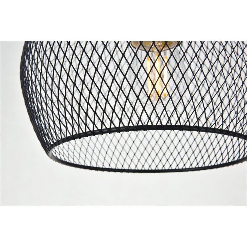 Pemberly Row Keller 1-Light Black Metal Pendant Lamp with Canopy