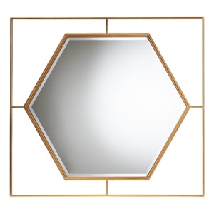 Pemberly Row Gates Antique Gold Metal Accent Wall Mirror with Hexagonal Center
