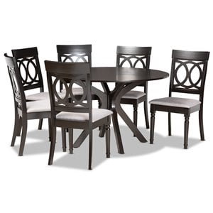 Pemberly Row Grey Fabric 7-Piece Dining Set with Dark Brown Wood Finish