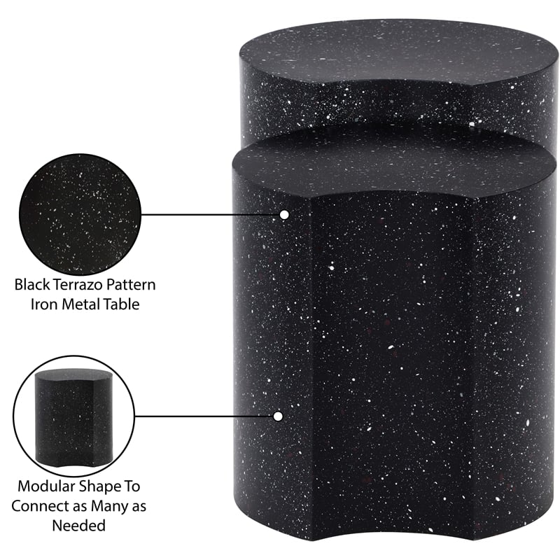 Pemberly Row 2 Piece Black Terrazzo Pattern Iron Metal End Table