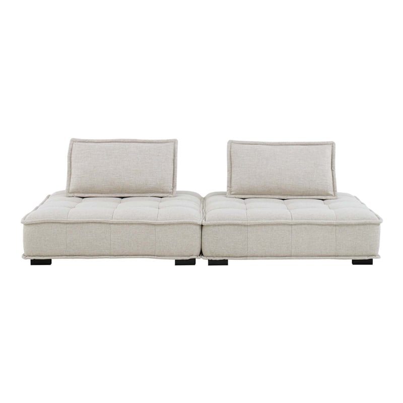 Pemberly Row 2-Piece Tufted Fabric Loveseat in Beige Upholstery