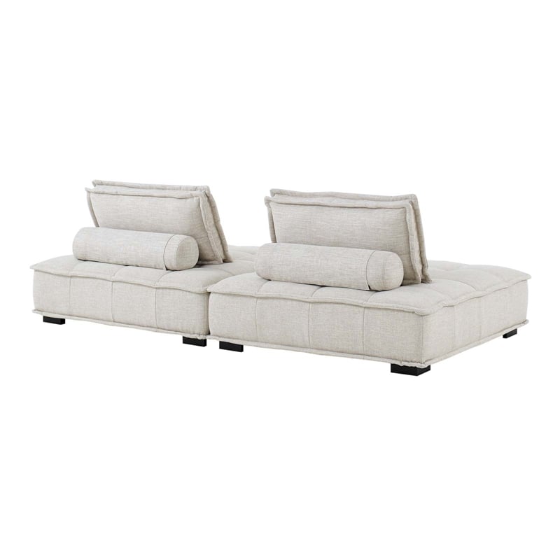 Pemberly Row 2-Piece Tufted Fabric Loveseat in Beige Upholstery