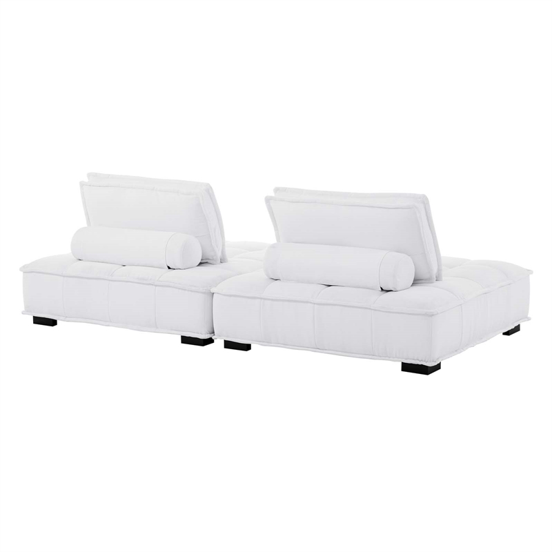 Pemberly Row 2-Piece Tufted Fabric Loveseat in White Upholstery