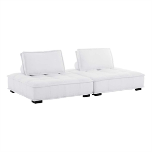 Pemberly Row 2-Piece Tufted Fabric Loveseat in White Upholstery