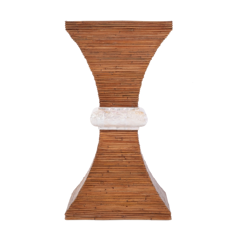 Pemberly Row Square Wood Side Table with Arorog Hourglass Base in Brown