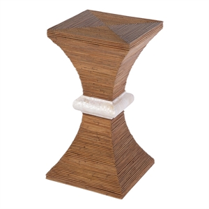 Pemberly Row Square Wood Side Table with Arorog Hourglass Base in Brown