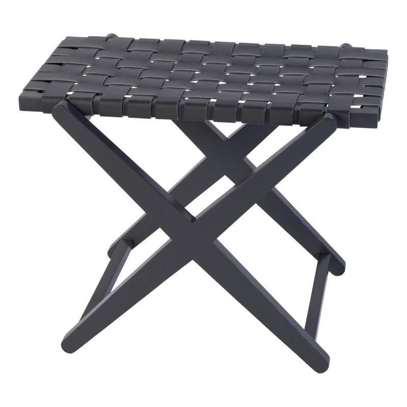 Pemberly Row Rectangular Leather and Birch Wood Luggage Rack in Grey
