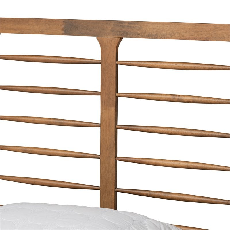 Pemberly Row King Platform Bed with Spindle Headboard in Walnut Brown Wood