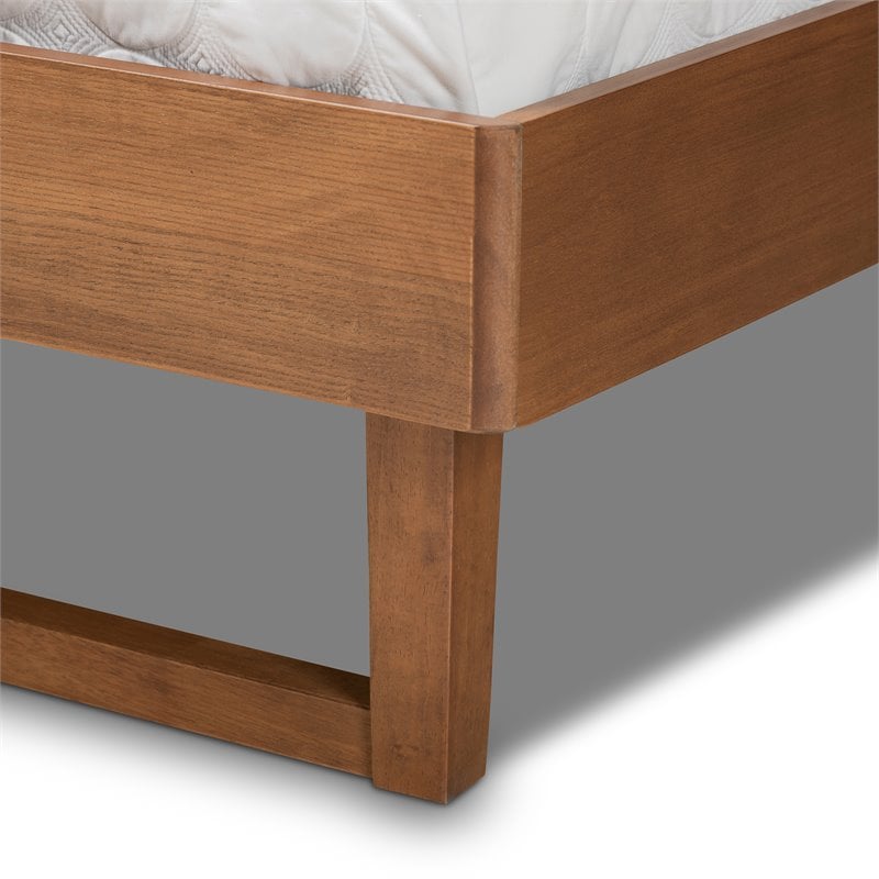 Pemberly Row King Platform Bed with Spindle Headboard in Walnut Brown Wood