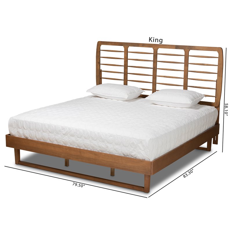 Pemberly Row King Platform Bed with Spindle Headboard in Walnut Brown Wood