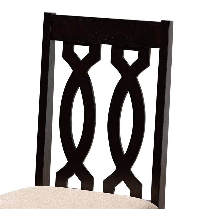 Pemberly Row Sand Fabric and Wood 5-Piece Dining Set in Dark Brown Finish