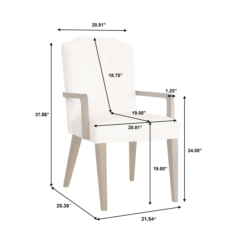 Pemberly Row Asher Upholstered Arm Chair Quilted White Fabric