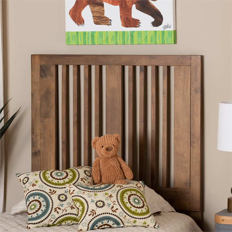 Pemberly Row Harena Rubberwood Twin Headboard in Walnut Finish