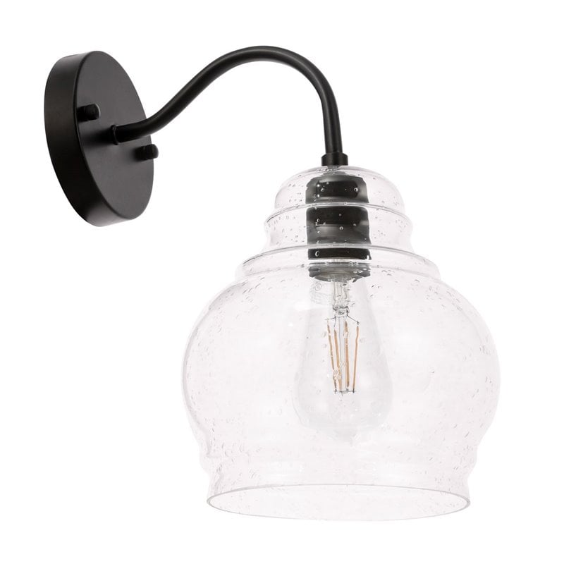 Pemberly Row 1-Light Metal and Glass Wall Sconce in Black and Clear