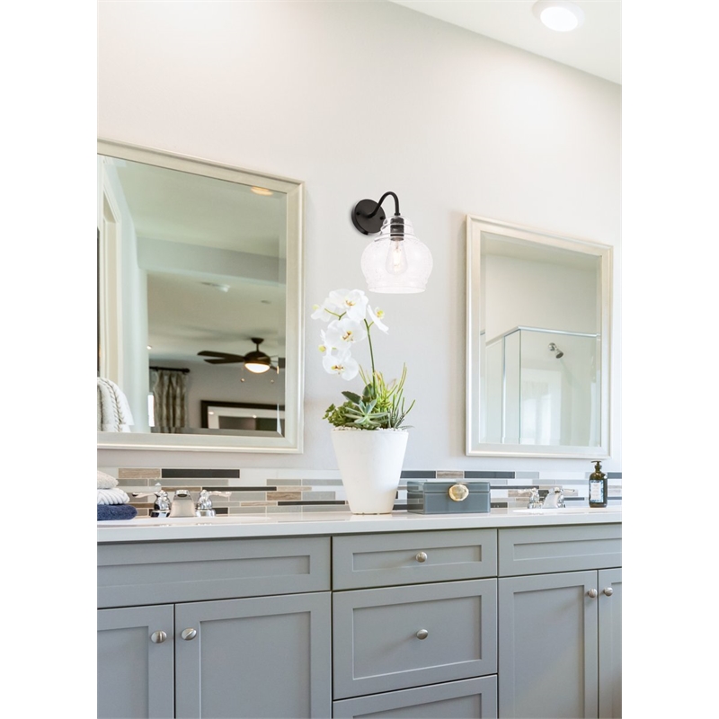 Pemberly Row 1-Light Metal and Glass Wall Sconce in Black and Clear