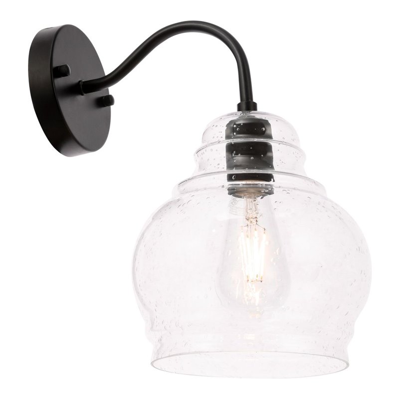 Pemberly Row 1-Light Metal and Glass Wall Sconce in Black and Clear