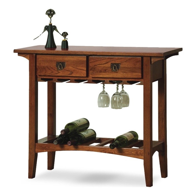 Pemberly Row Mission-Style Wood Wine Table with Storage in Russet Oak