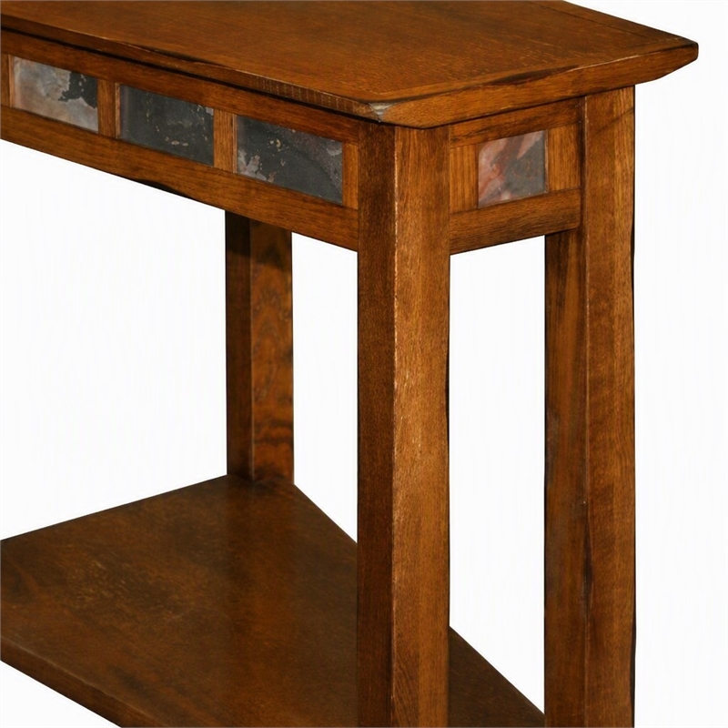 Pemberly Row Rustic Slate Recliner Wedge End Table in Rustic Oak