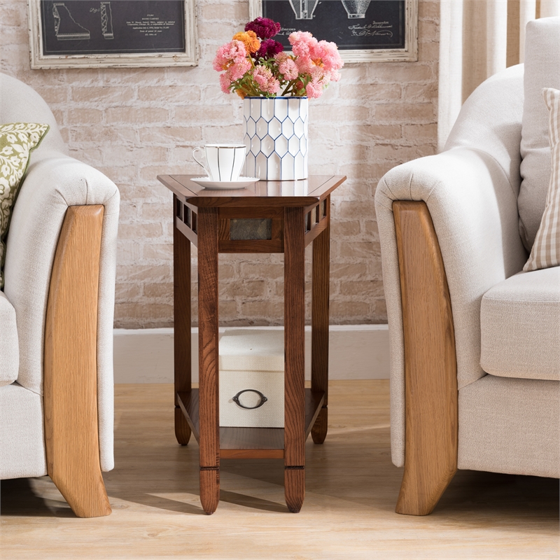 Pemberly Row Rustic Slate Recliner Wedge End Table in Rustic Oak