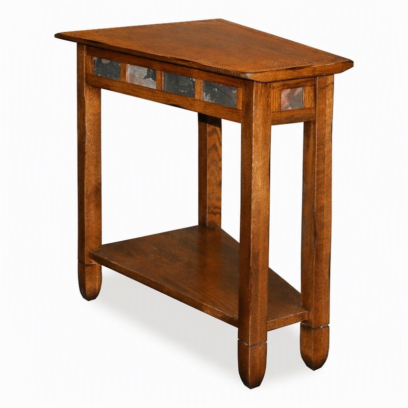 Pemberly Row Rustic Slate Recliner Wedge End Table in Rustic Oak