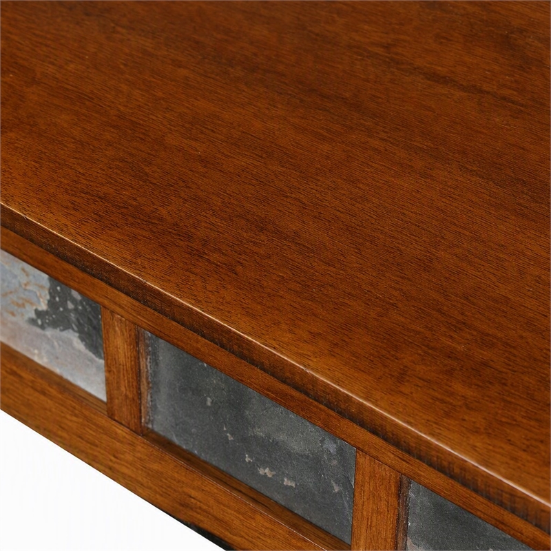 Pemberly Row Rustic Slate Recliner Wedge End Table in Rustic Oak