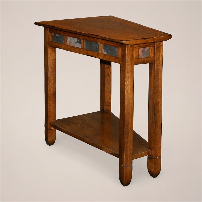 Pemberly Row Rustic Slate Recliner Wedge End Table in Rustic Oak