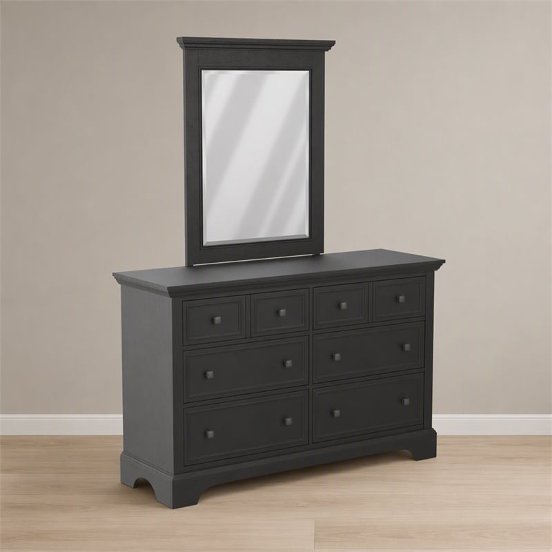 Pemberly Row Farmhouse Mirror in Solid Wood and Rustic Black Finish