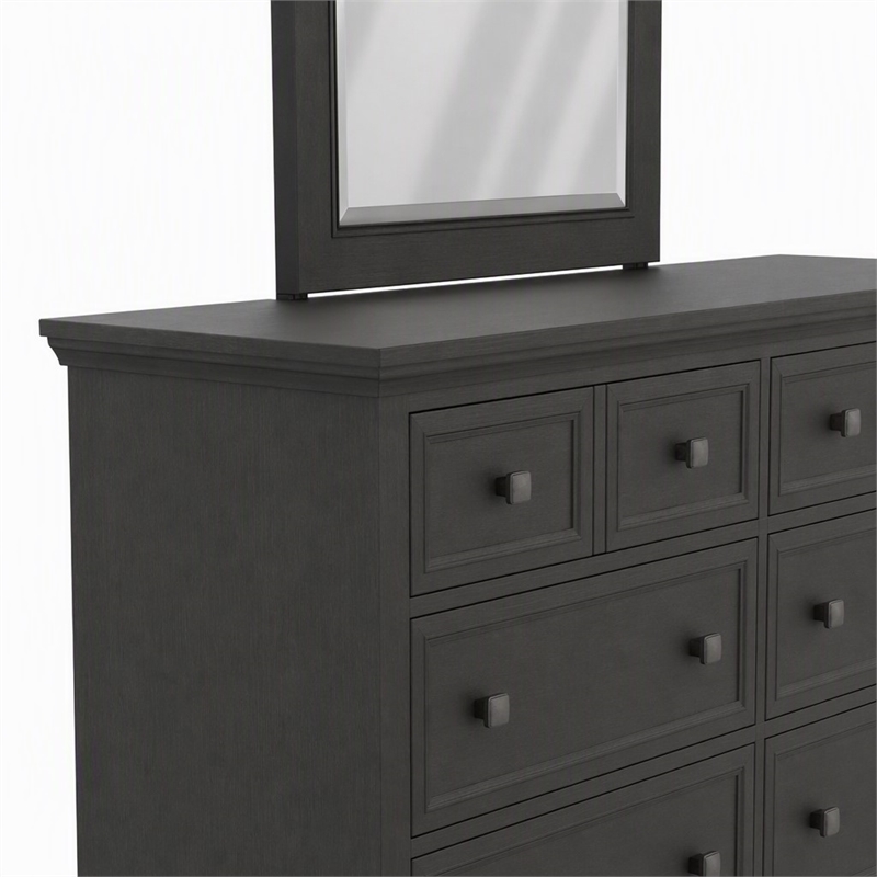 Pemberly Row Farmhouse Mirror in Solid Wood and Rustic Black Finish