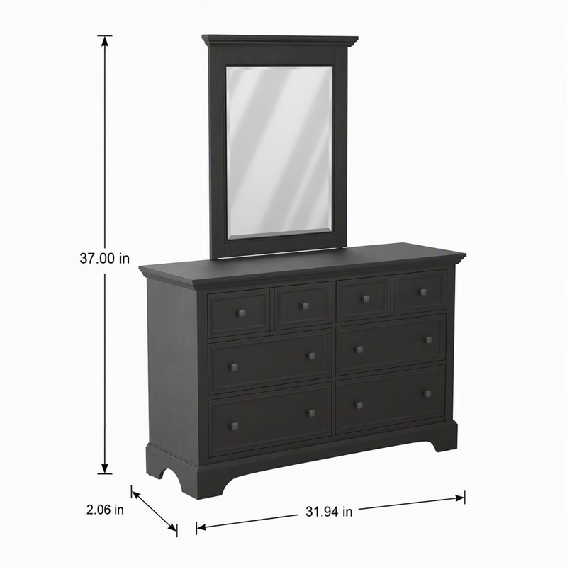 Pemberly Row Farmhouse Mirror in Solid Wood and Rustic Black Finish