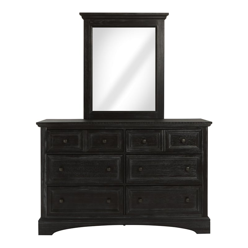 Pemberly Row Farmhouse Mirror in Solid Wood and Rustic Black Finish
