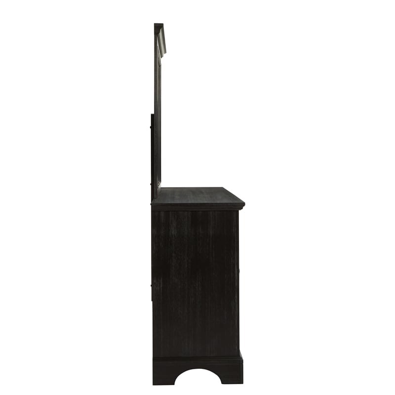 Pemberly Row Farmhouse Mirror in Solid Wood and Rustic Black Finish
