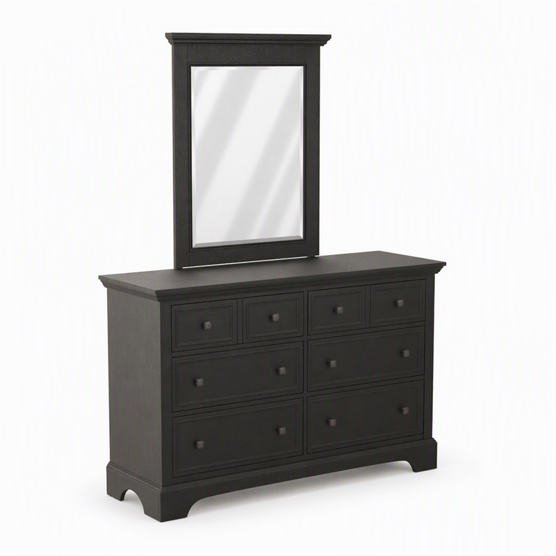 Pemberly Row Farmhouse Mirror in Solid Wood and Rustic Black Finish