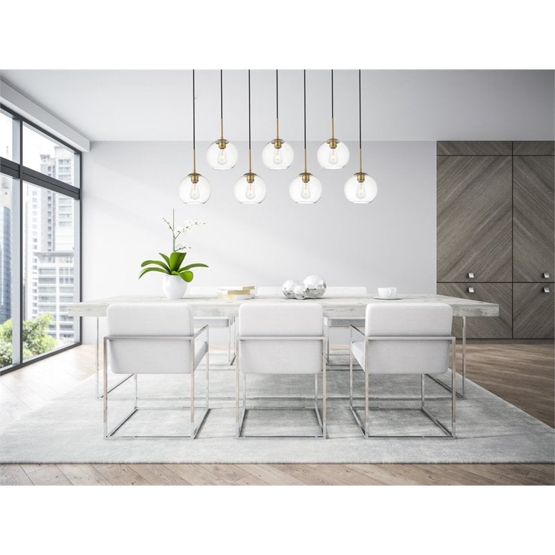 Pemberly Row 7-Light Metal & Glass Hanging Pendant in Brass/Clear