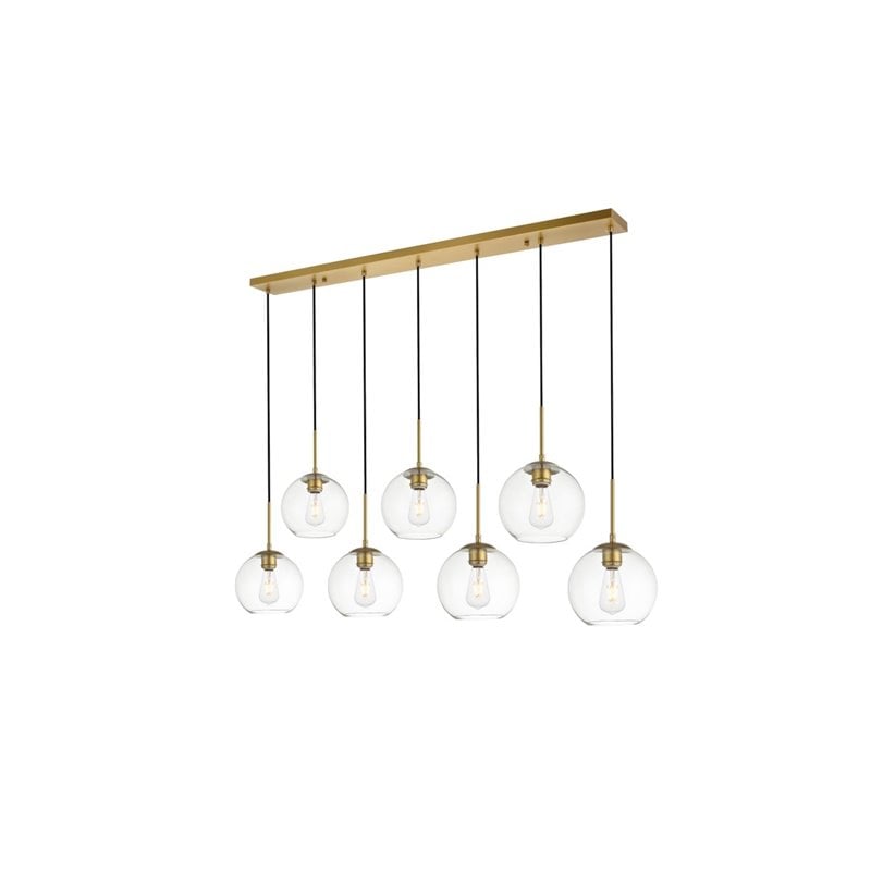 Pemberly Row 7-Light Metal & Glass Hanging Pendant in Brass/Clear