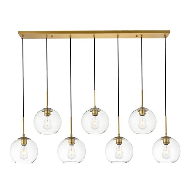 Pemberly Row 7-Light Metal & Glass Hanging Pendant in Brass/Clear